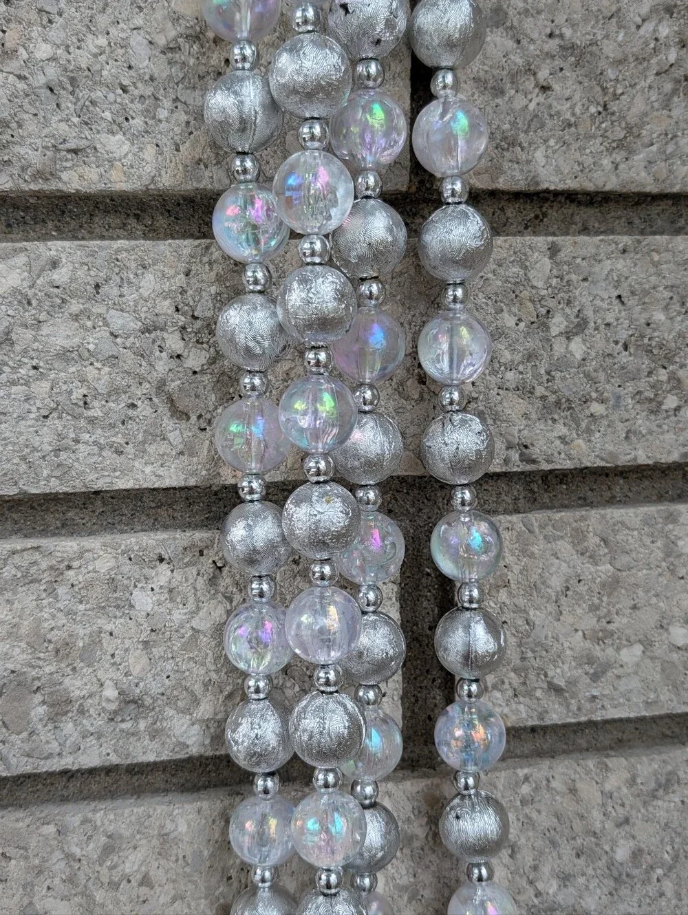 Foiled Garland Acrylic Iridescent Silver Metallic Christmas Balls VTG Strings